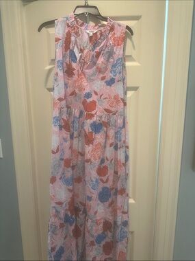 BB Dakota Pink Floral Dress with Blue and Rust Accents